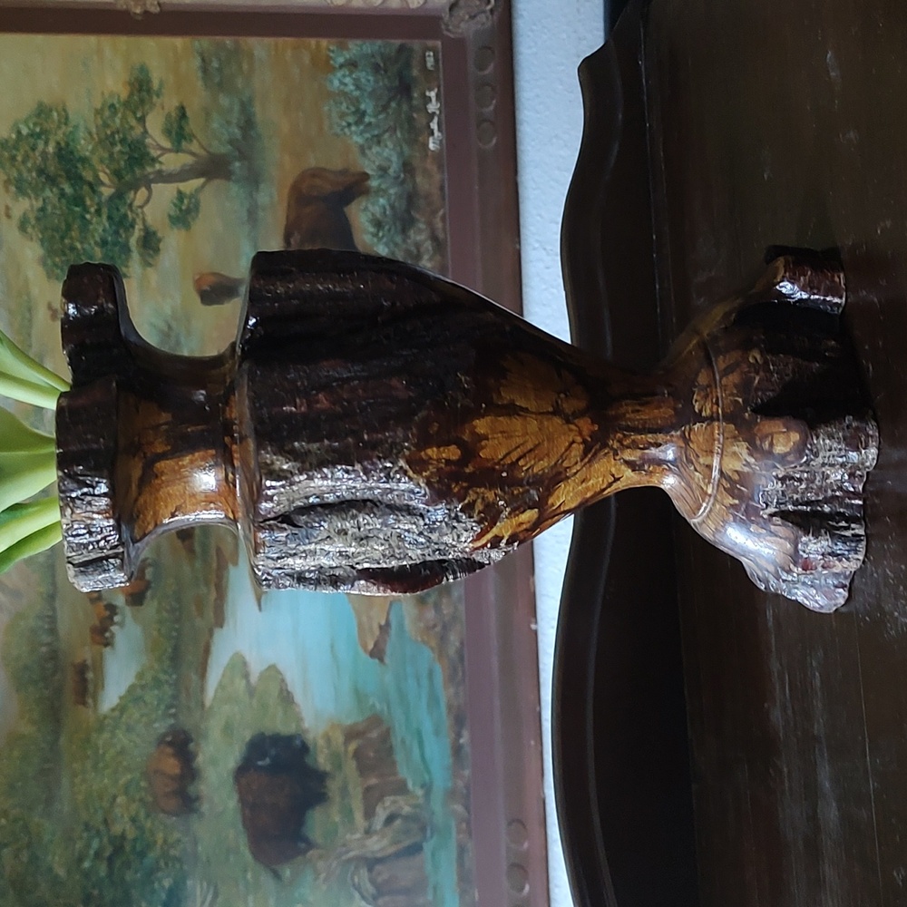 Hand-Turned Burl Wood Candle Holder Vase
